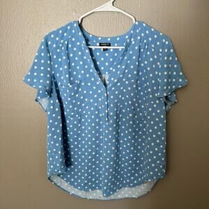 TORRID Light Blue Dot Harper Studio Blouse Short Sleeve casual comfort Size 00